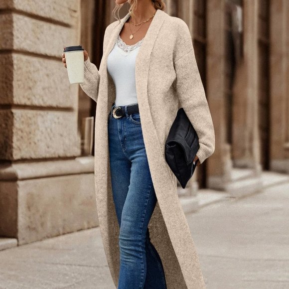 Apricot Casual Womens Shawl Collar Drop Shoulder Duster Cardigan - Picture 4 of 5